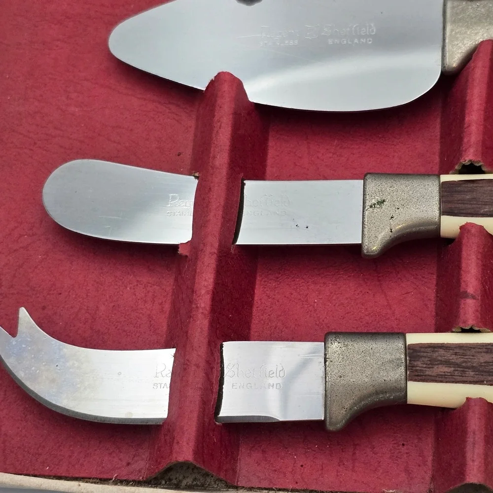 Regent Sheffield Vintage 5 Piece Cheese Knife Set Stainless Steel England MCM